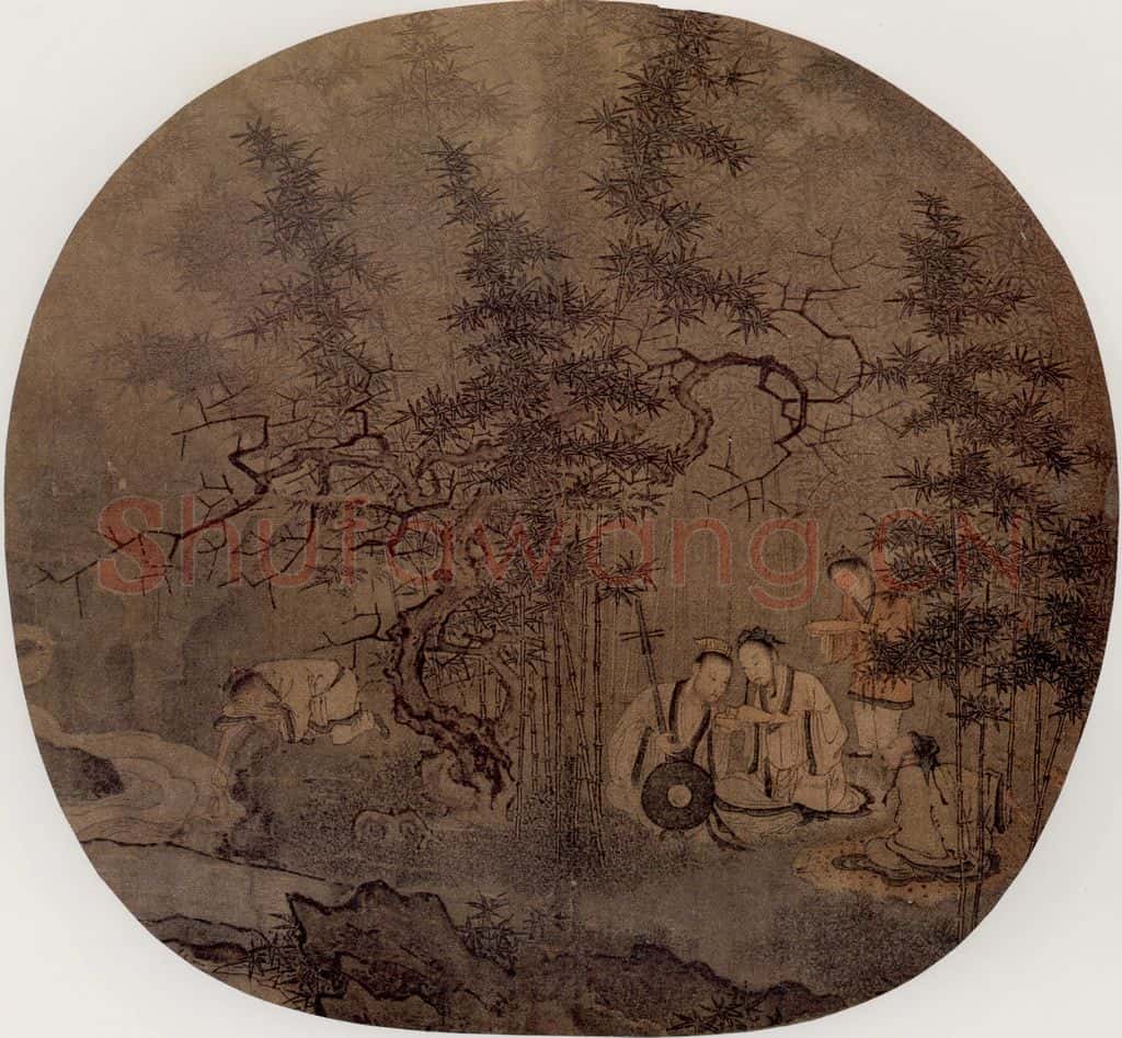 南宋 无名氏 竹林拨阮图 书画作品