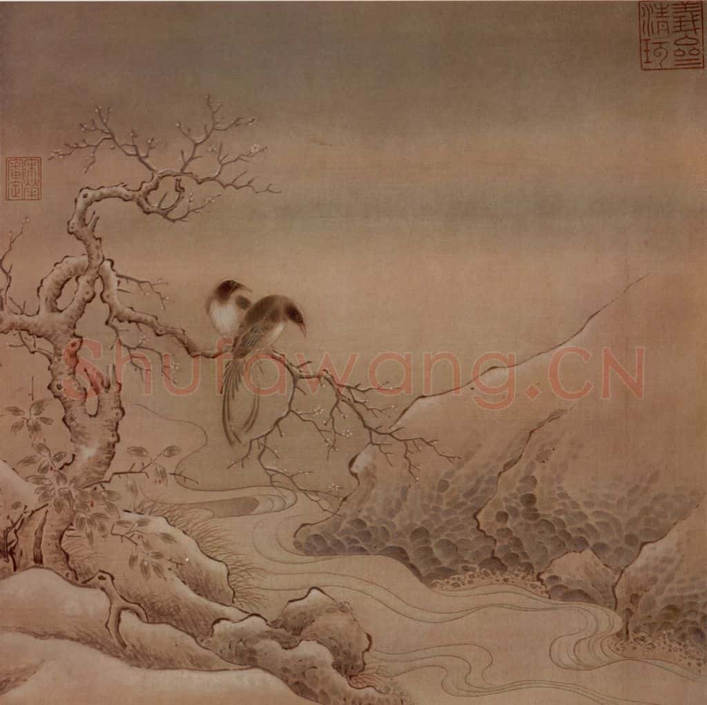 南宋 无名氏 鸟桕文禽图 书画作品