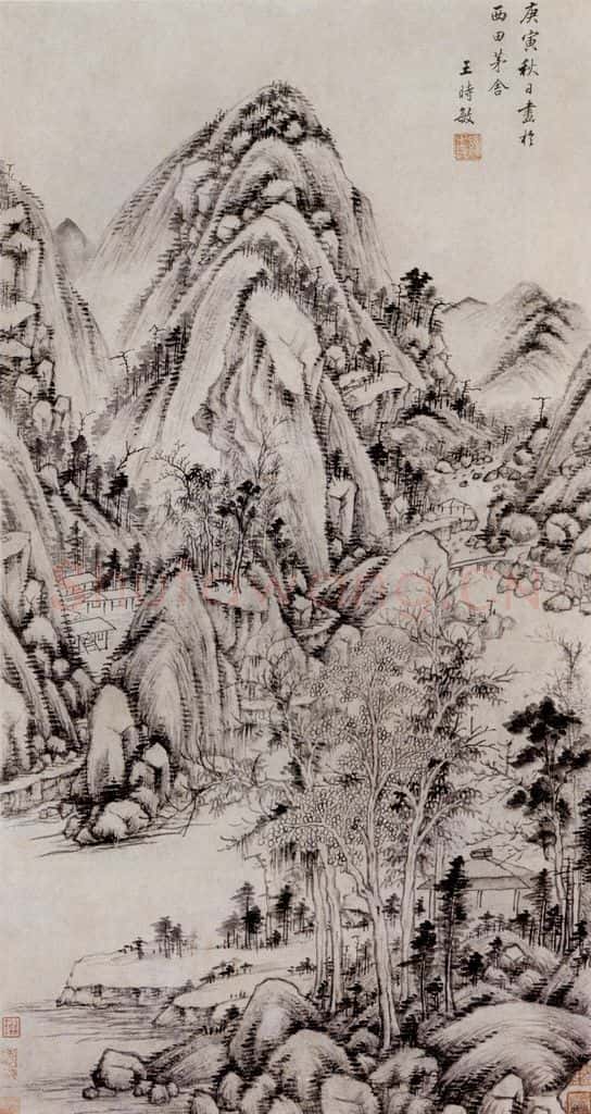 明 王时敏《丛林曲涧图轴》书画作品