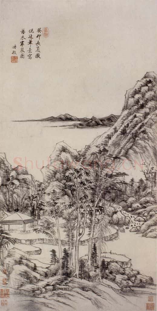 明 王时敏《落木寒泉图轴》书画作品