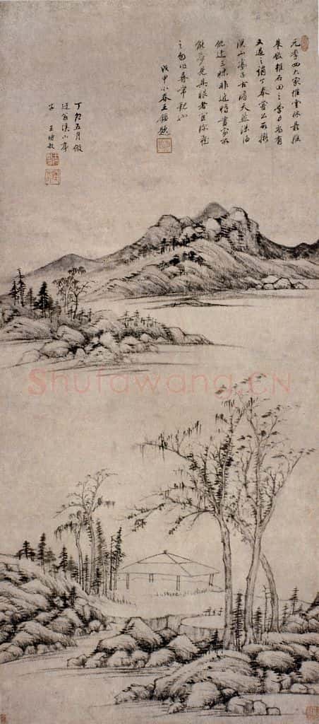 明 王时敏《溪山亭子图轴》书画作品
