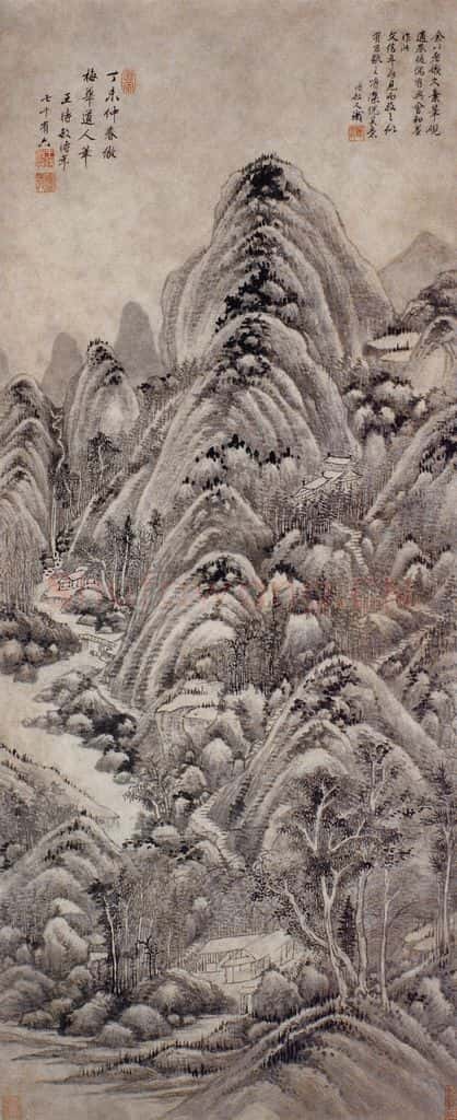 明 王时敏《仿梅道人山水图轴》书画作品