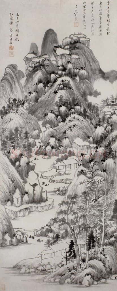 明 王时敏《仿董北苑山水图轴》书画作品