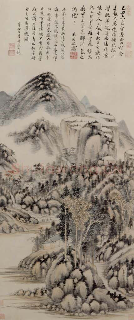 明 王时敏《秋山白云图轴》书画作品