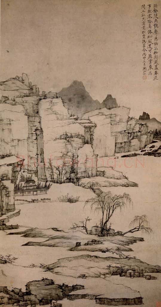 清 弘仁《雨后春深图轴》书画作品
