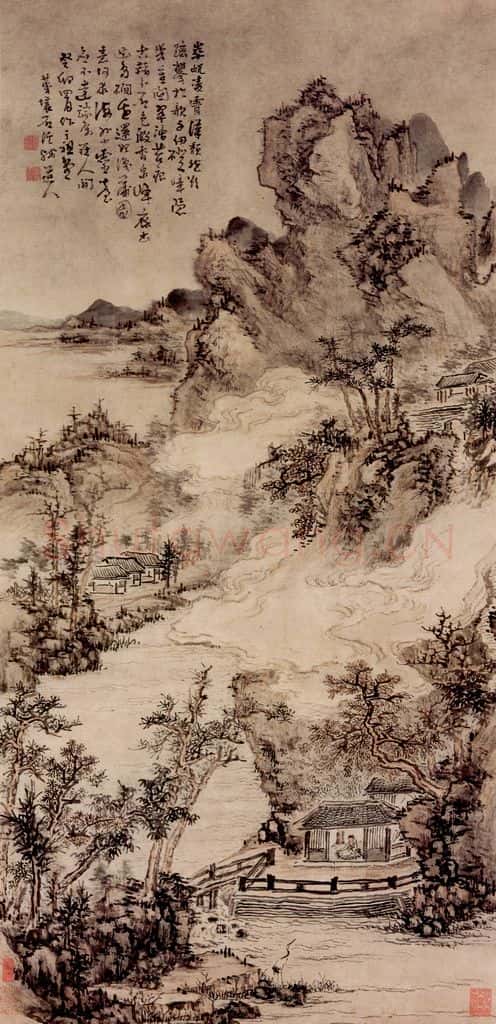 清 髠残《青峰凌霄图轴》书画作品