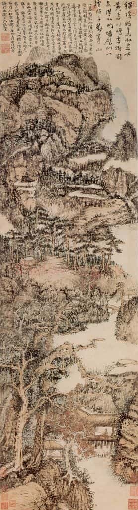 清 髠残《绿树听鹂图轴》书画作品
