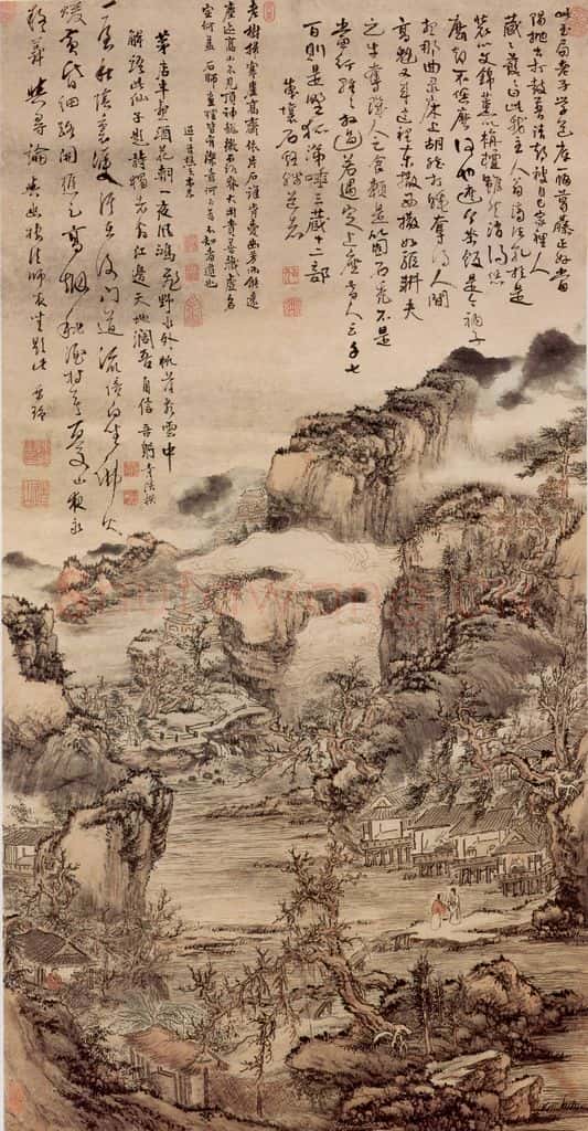 清 髠残《深山茅店图轴》书画作品