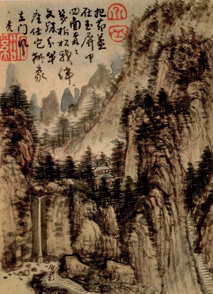清 髠残《山水册》书画作品