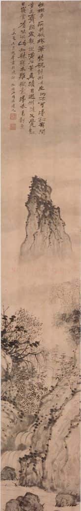 清 石涛《秋涧岚影图轴》书画作品
