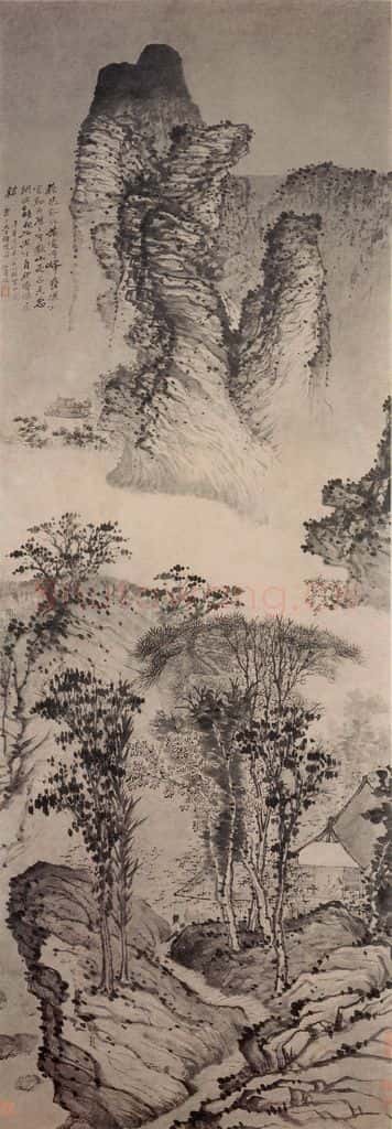 清 石涛《山窗研读图轴》书画作品