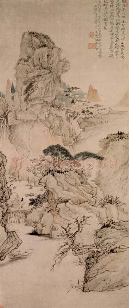 清 石涛《细雨虬松图轴》书画作品