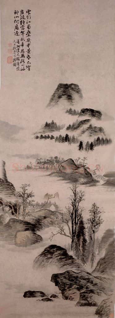 清 石涛《云到江南图轴》书画作品