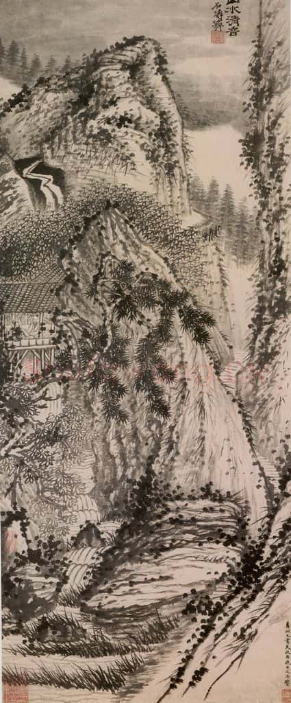 清 石涛《山水清音图轴》书画作品