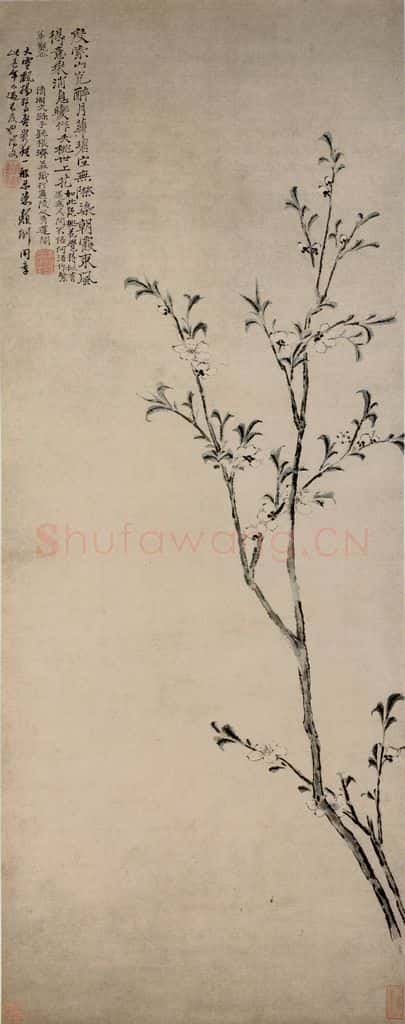 清 石涛《夭桃图轴》书画作品