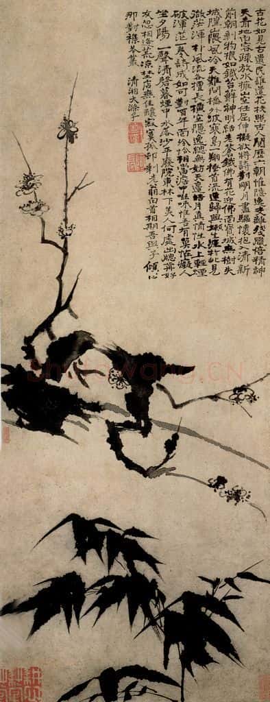 清 石涛《梅竹图轴》书画作品