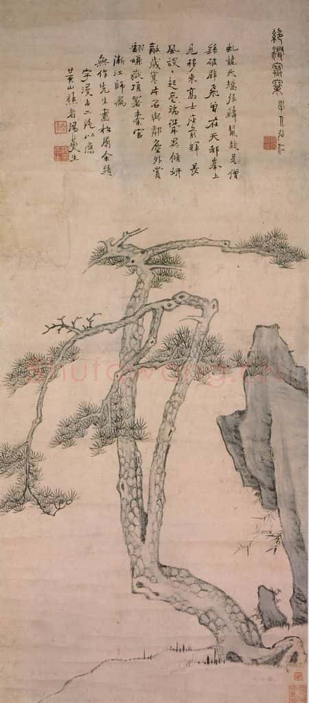 清 弘仁《绝涧寒松图轴》书画作品