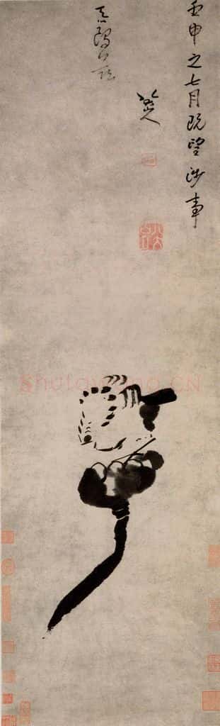 清 朱耷《莲蓬小鸟图轴》书画作品