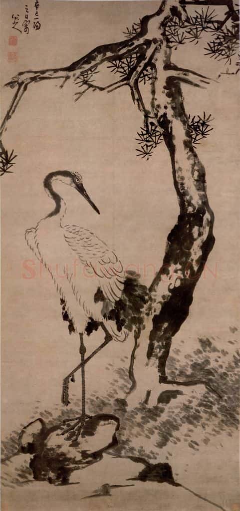 清 朱耷《松鹤图轴》书画作品