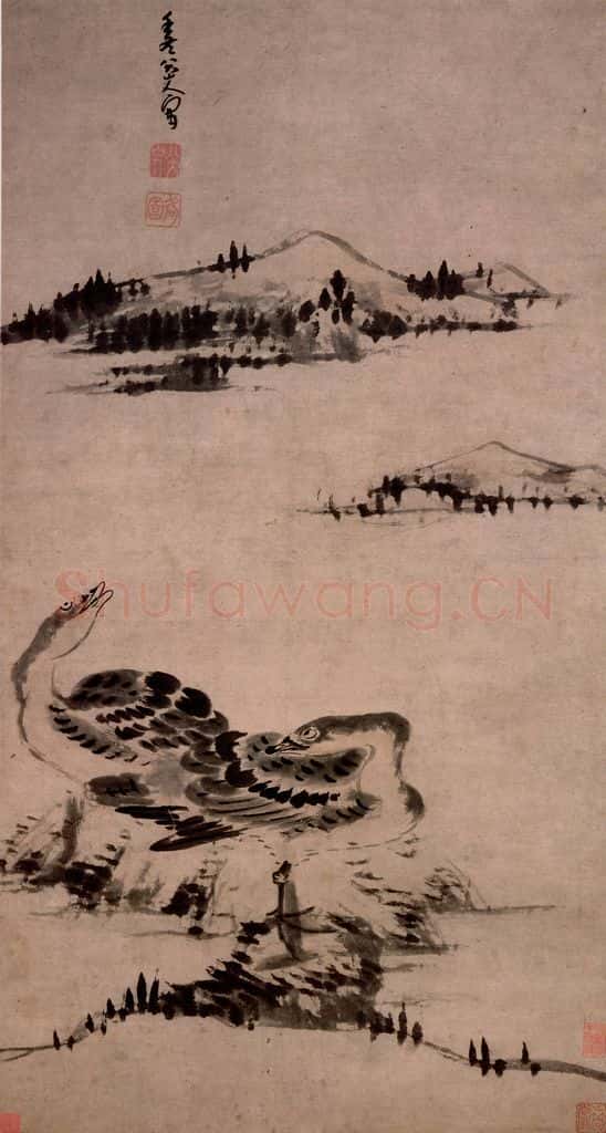 清 朱耷《双棲图轴》书画作品