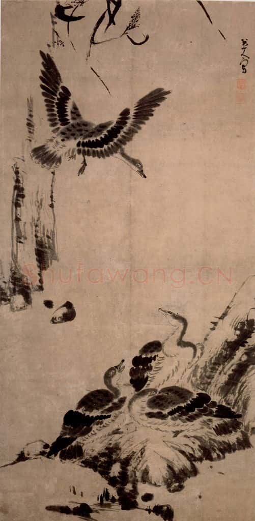 清 朱耷《芦雁图轴》书画作品