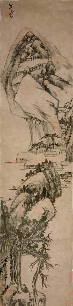 清 朱耷《溪山松屋图轴》书画作品