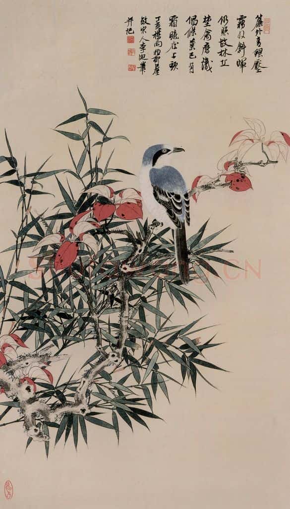 1947年 谢稚柳《枫叶竹禽图》书画作品