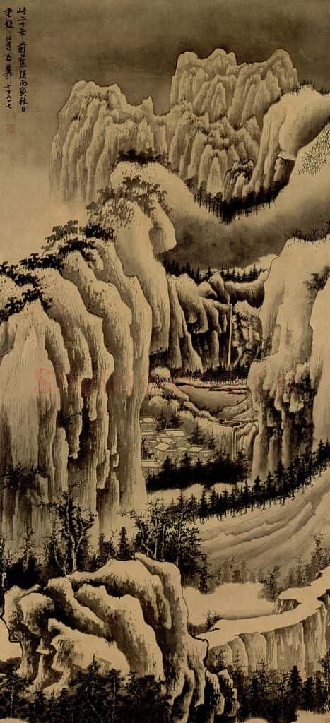 1966年 谢稚柳 雪景山水图 书画作品