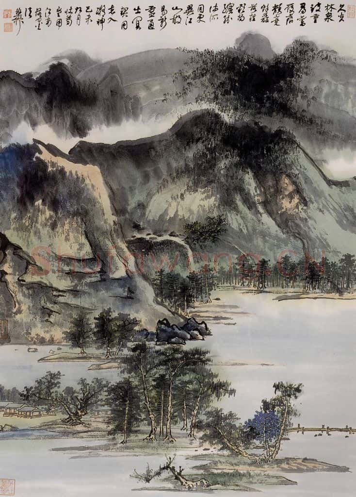 1979年 谢稚柳 落寞山水图 书画作品