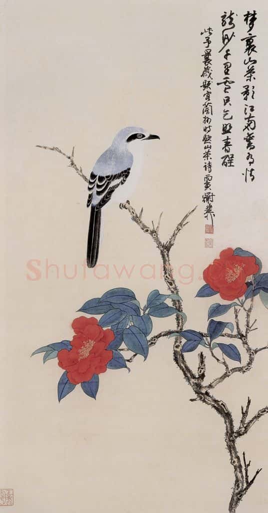 1986年 谢稚柳 山茶佰劳图 书画作品