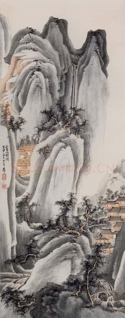 50年代 谢稚柳《重峦楼阁图》书画作品
