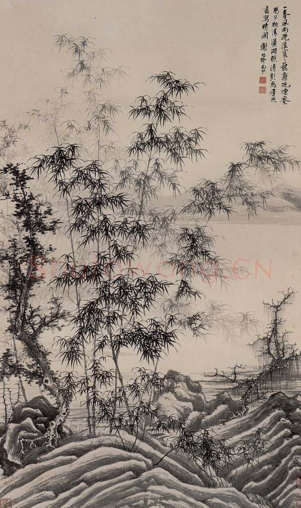 50年代初 谢稚柳《笼雾拖烟图》书画作品