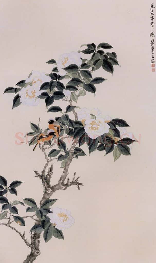 1959年 谢稚柳《白山茶图》书画作品