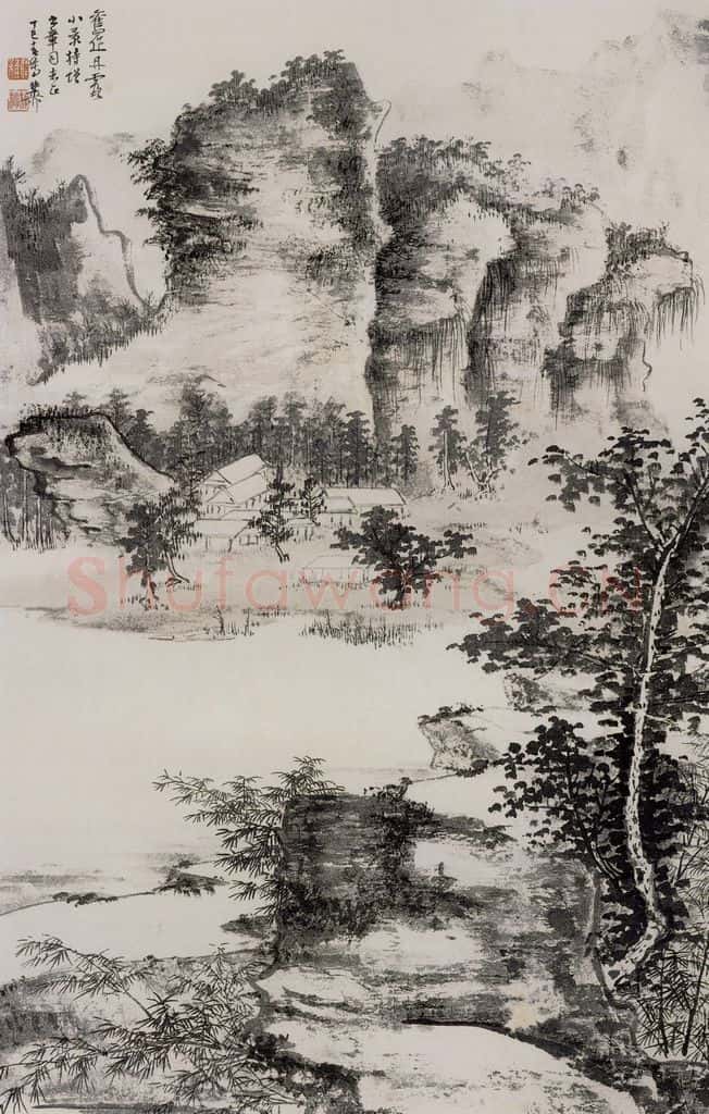 60年代 谢稚柳《丹霞小景图》书画作品