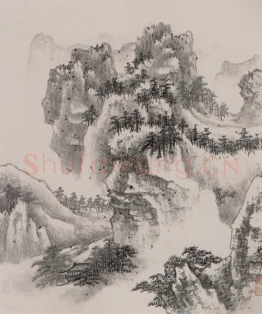 60年代 谢稚柳 墨笔山水册 书画作品