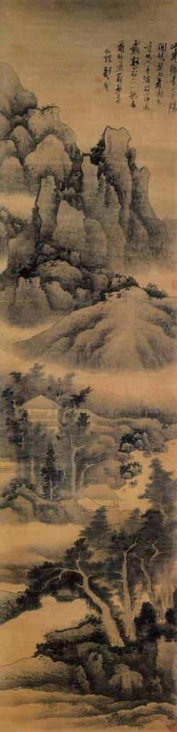清 龚贤《山半楼台图轴》书画作品