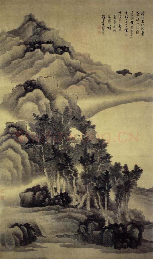清 龚贤《临董源山水图轴》书画作品
