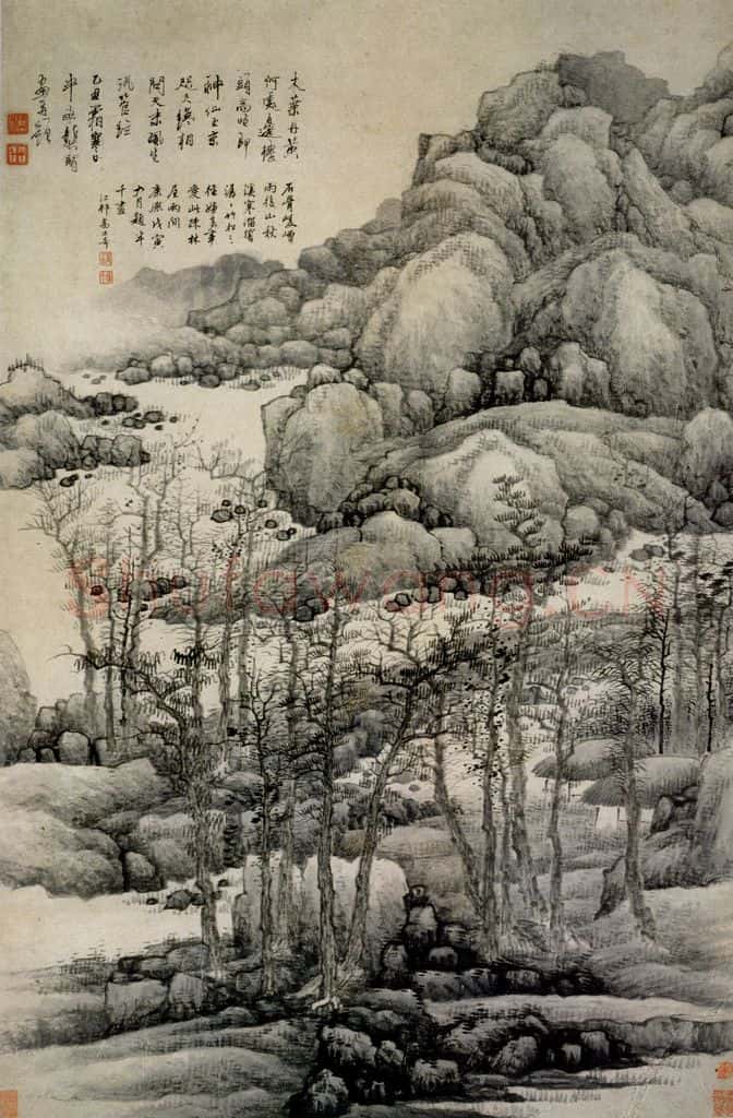 清 龚贤《木叶丹黄图轴》书画作品
