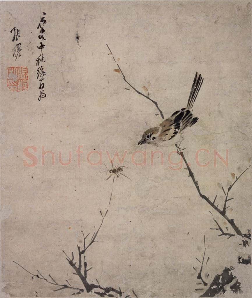 清 张穆《麻雀图斗方》书画作品