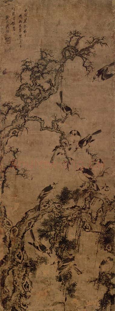 清 周炳《老树白头图轴》书画作品