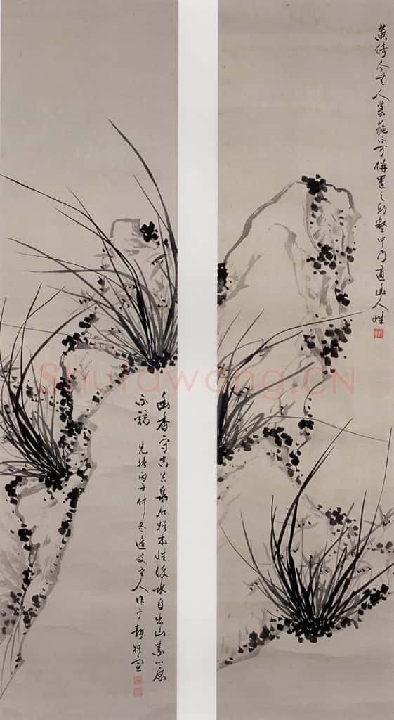 清 张嘉谟《籣石图屏》书画作品
