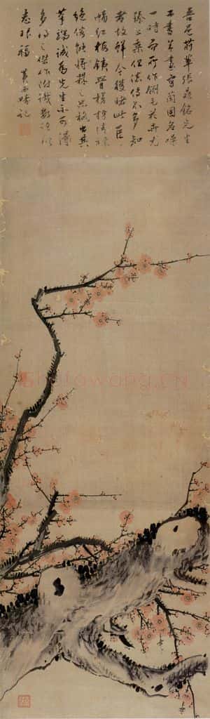 清 张嘉谟《老梅图轴》书画作品