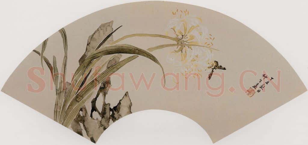 清 容祖椿《石蒜图扇面》书画作品