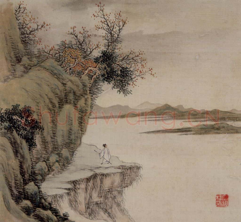 清 容祖椿《秋野行吟图册页》书画作品