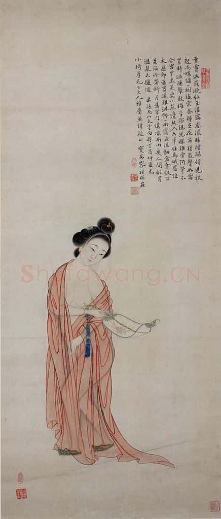 清 容祖椿《贵妃出浴图轴》书画作品