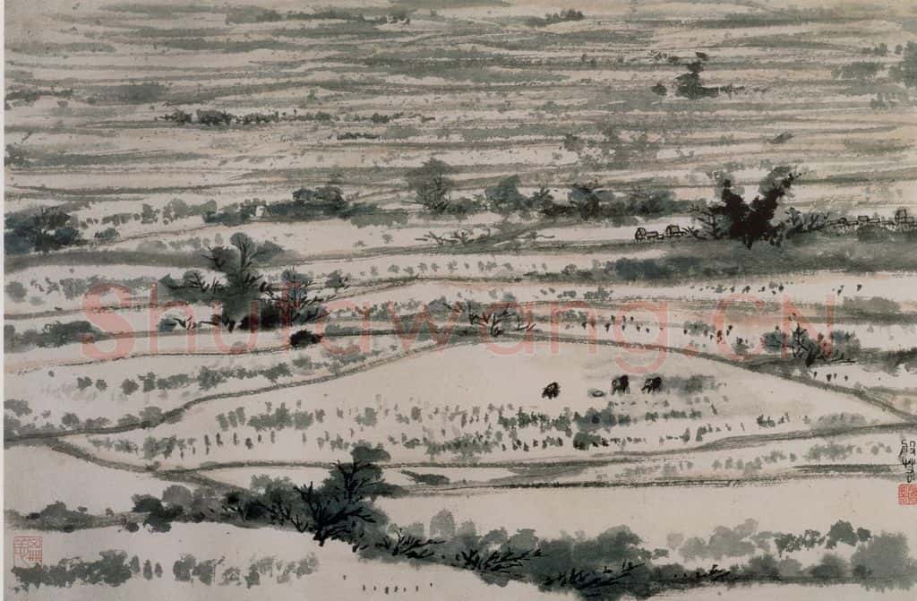 清 黄般若《沃野春耕图横幅》书画作品