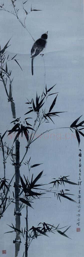 清 黄般若《竹鸟图轴》书画作品