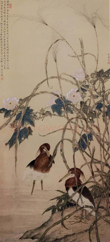 清 邓白《秋汀野鹭图轴》书画作品