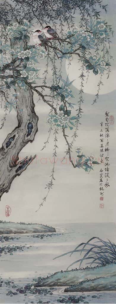 清 邓白《梨花院落溶溶月图轴》书画作品