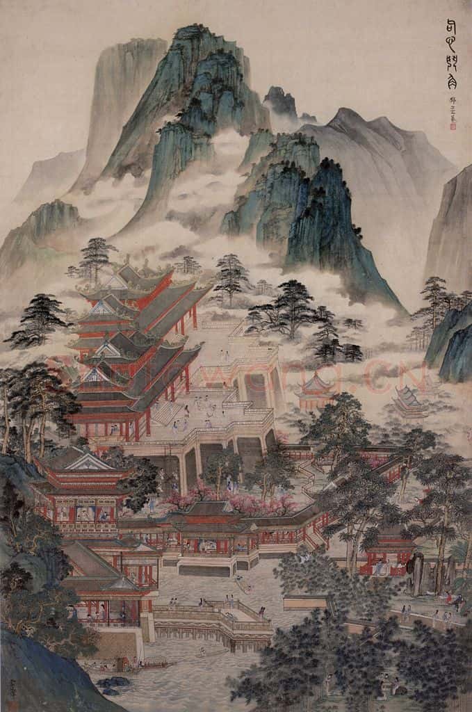 清 李汛萍《勾心斗角图轴》书画作品